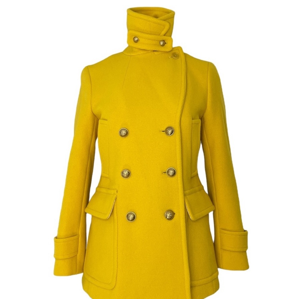 J.Crew Stadium Cloth Yellow Double Breasted Pea Coat - Picture 8 of 9